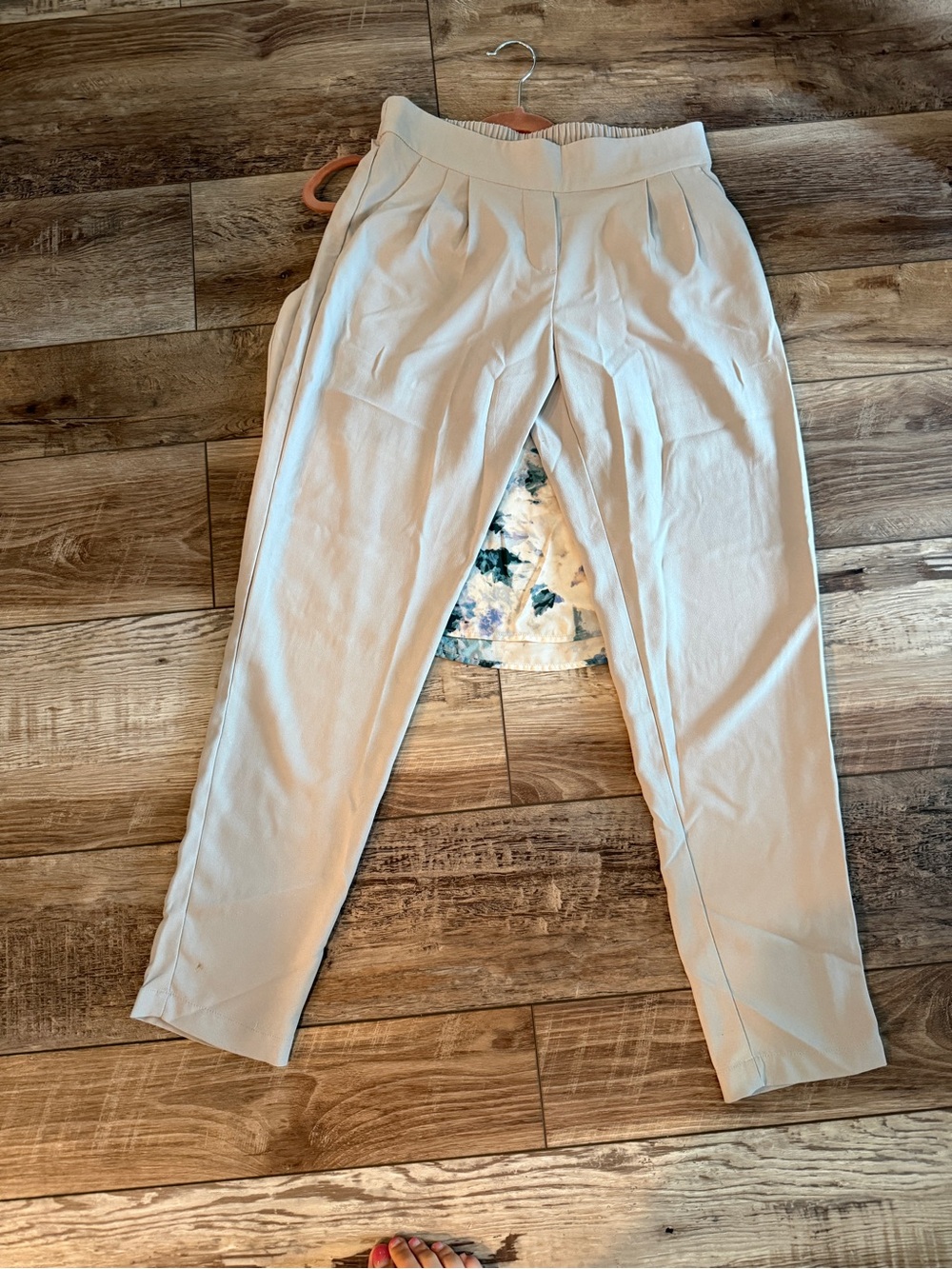 Willi Smith Cream Pleated High-Waist Tapered Pants